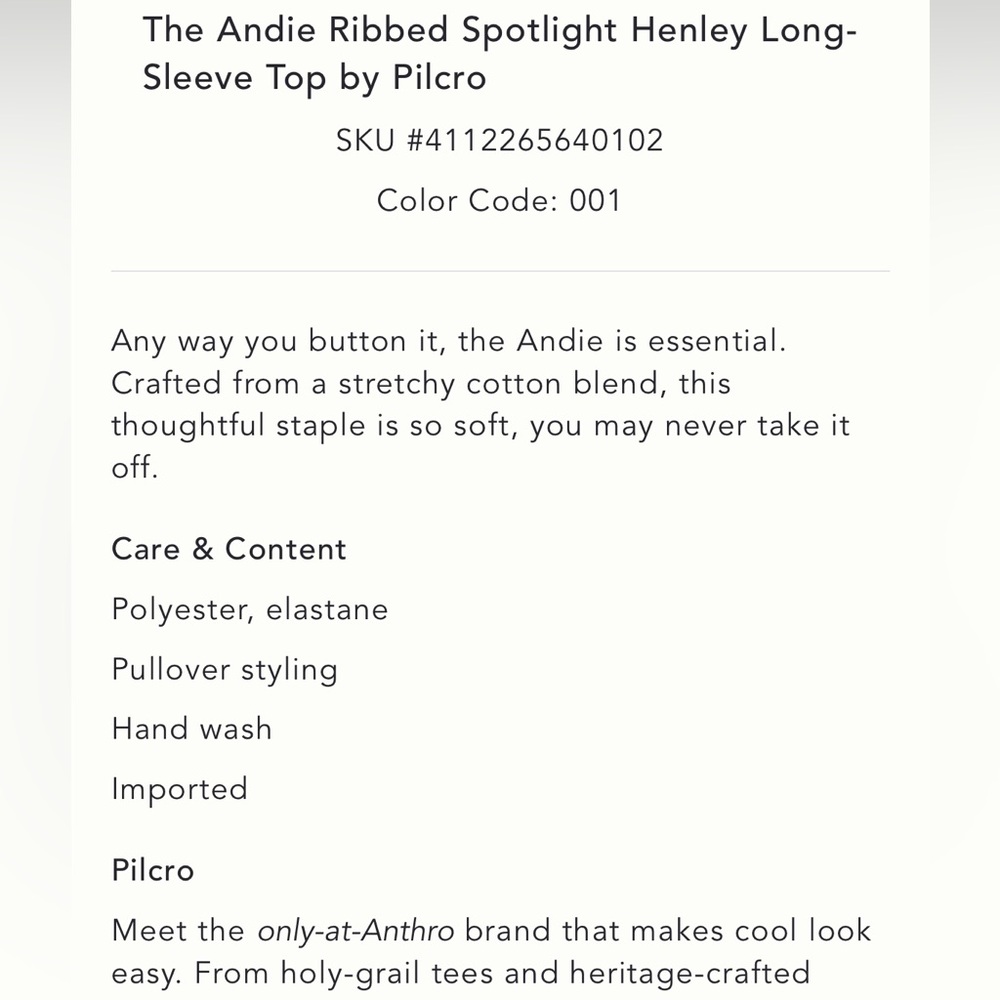 NWOT Anthropologie Pilcro Andie ribbed spotlight Henley top XS - Picture 5 of 5